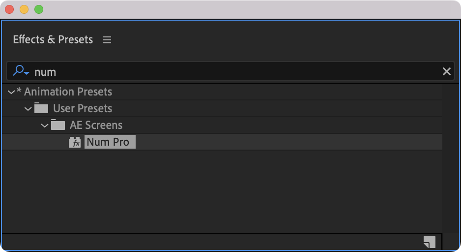 After Effects presets panel