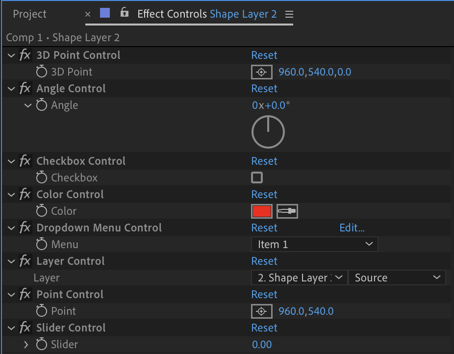 Expression controls panel